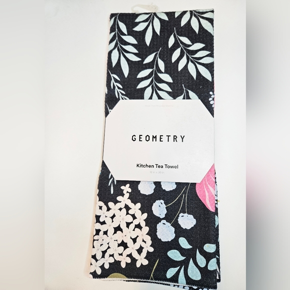 Geometry Black Floral Kitchen Tea Towel - Picture 1 of 3